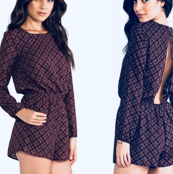 LUCCA COUTURE Purple Geometric Long Sleeve Open Back Romper - Picture 2 of 11